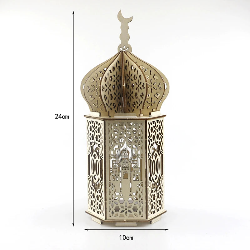 Ramadan Wooden Hollow Lantern Lights