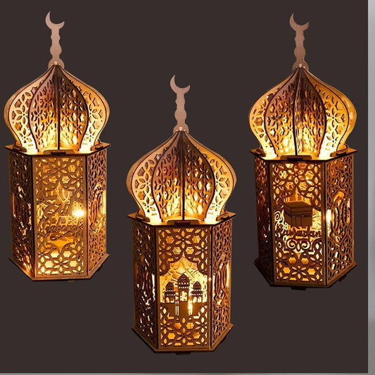 Ramadan Wooden Hollow Lantern Lights