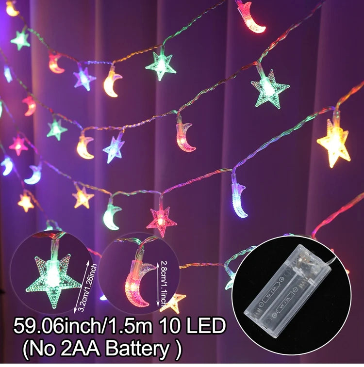 Moon Star String Lights Ramadan Kareem Decoration 2025 for Home