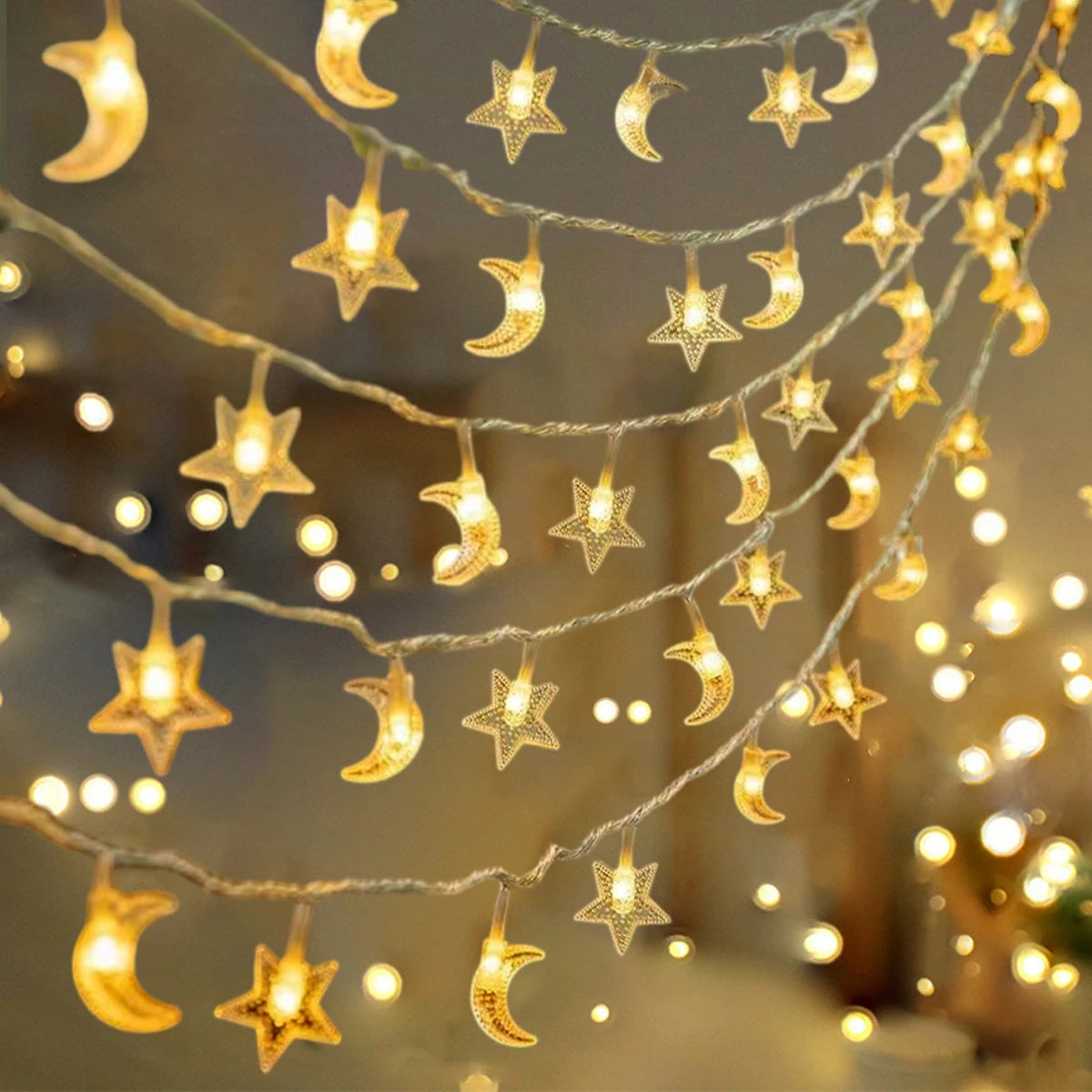 Moon Star String Lights Ramadan Kareem Decoration 2025 for Home