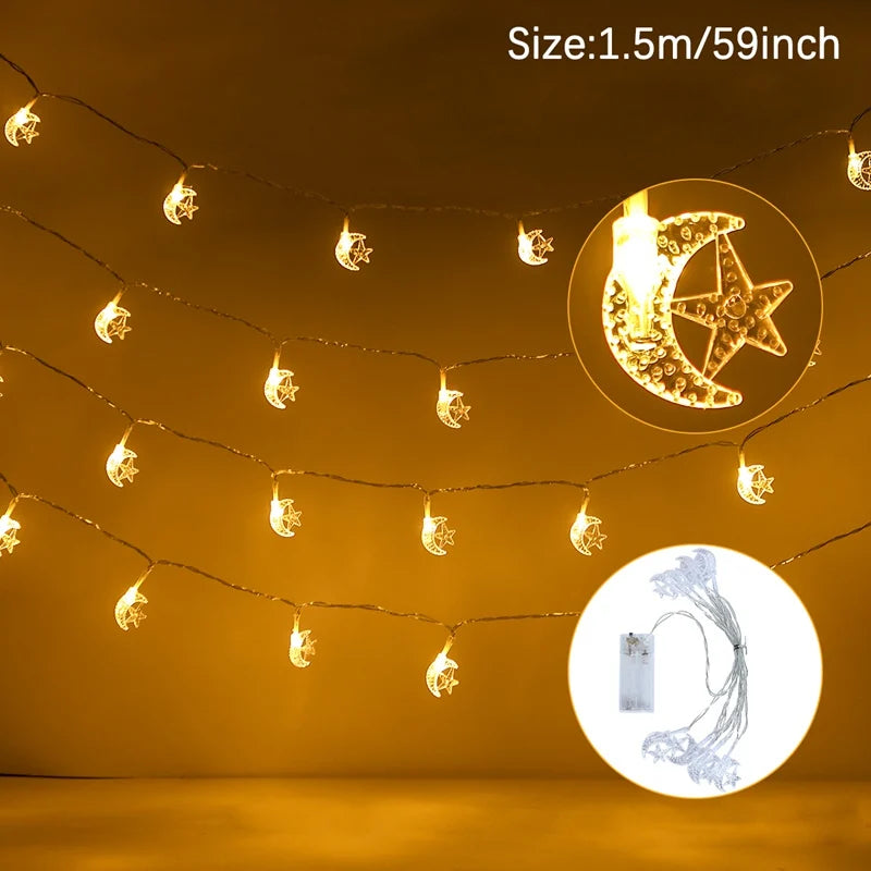 Moon Star String Lights Ramadan Kareem Decoration 2025 for Home