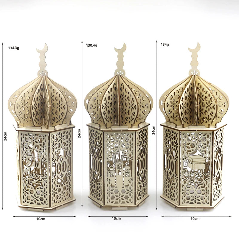 Ramadan Wooden Hollow Lantern Lights