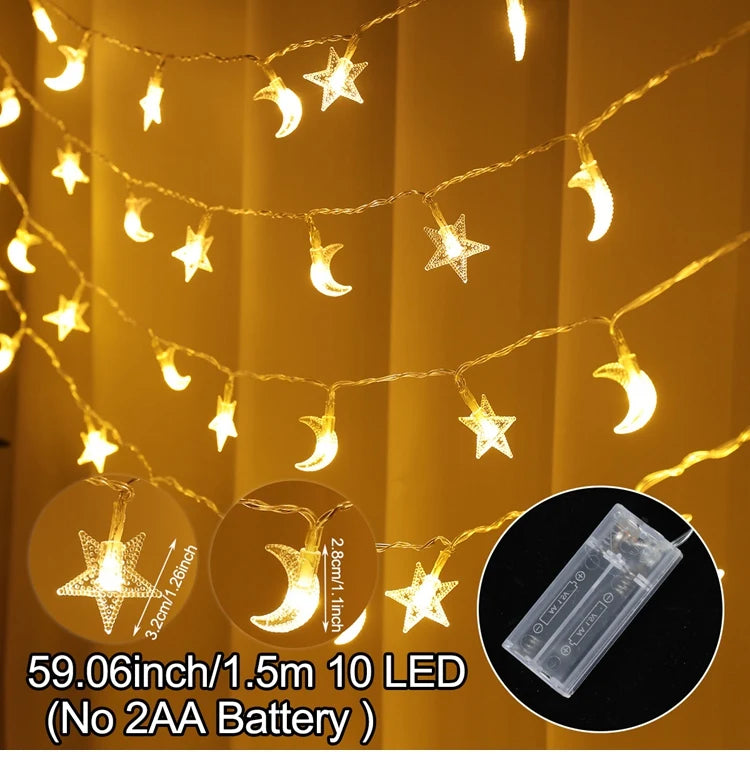 Moon Star String Lights Ramadan Kareem Decoration 2025 for Home