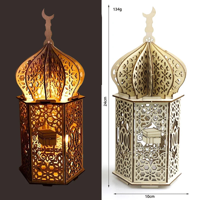 Ramadan Wooden Hollow Lantern Lights