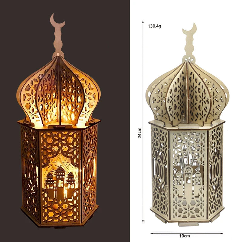 Ramadan Wooden Hollow Lantern Lights