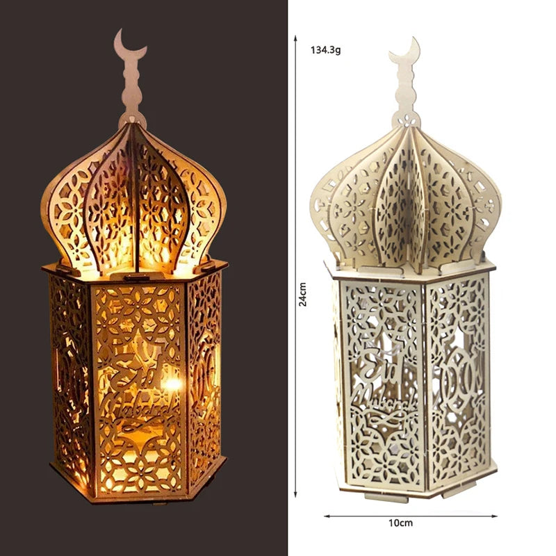 Ramadan Wooden Hollow Lantern Lights