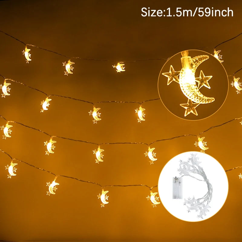 Moon Star String Lights Ramadan Kareem Decoration 2025 for Home